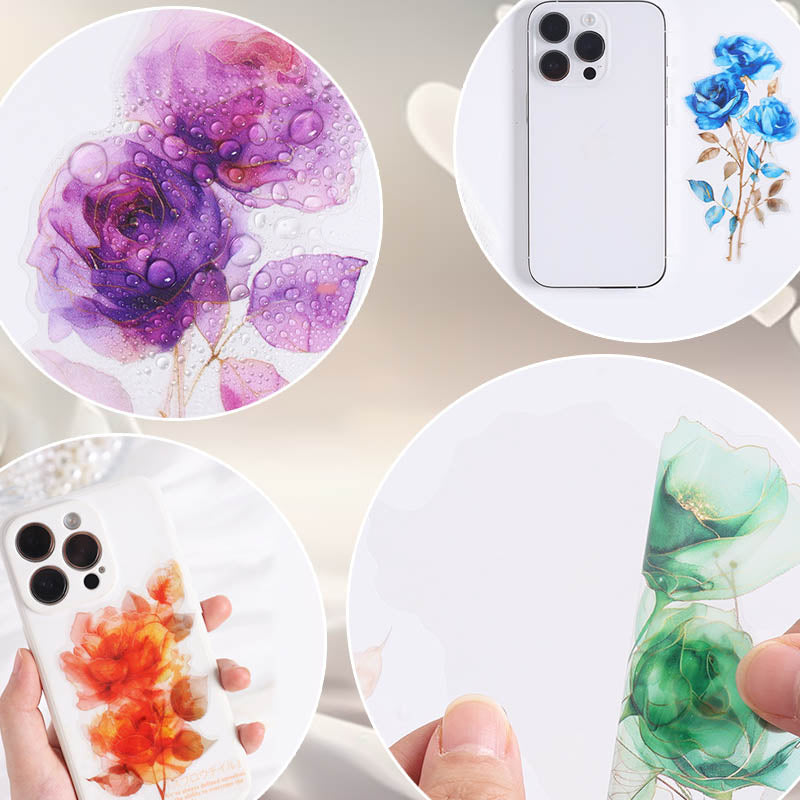 HCMG601 - sticker pack rainbow rose series of flowers waterproof pet hand account material sticker 15 into(Red)