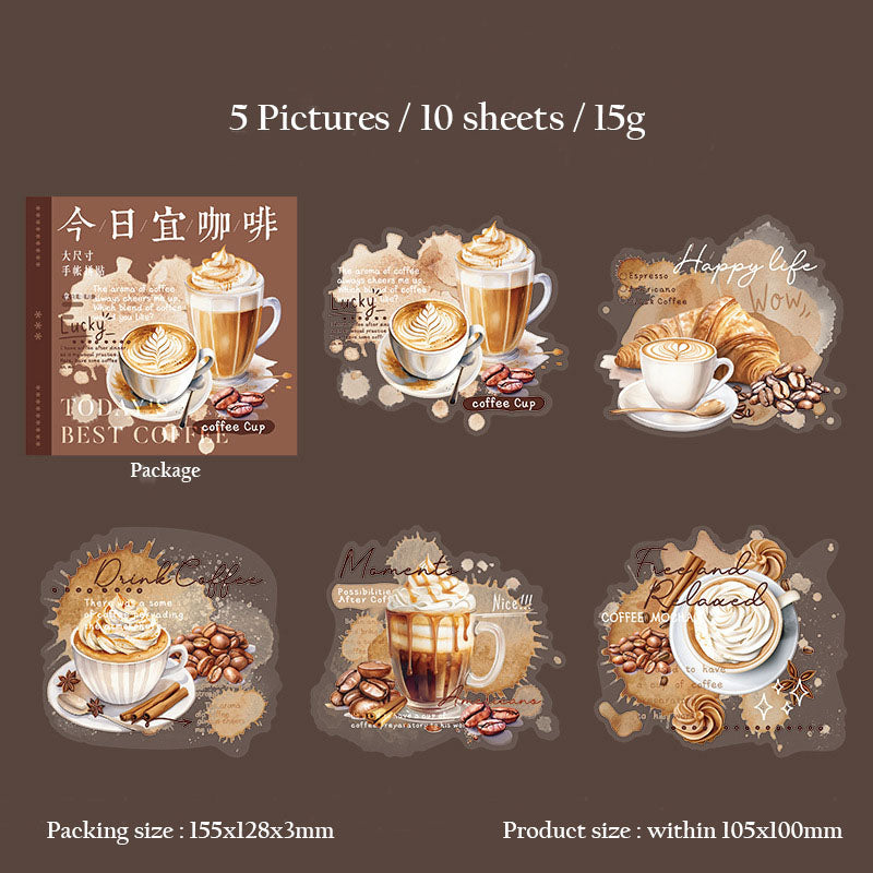 HGD-JRYK001-Ketchup Girl PET Sticker Today's Coffee Series Coffee Theme Notebook Collage Material 10 Sheets 6 Types