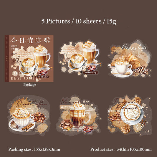 HGD-JRYK001-Ketchup Girl PET Sticker Today's Coffee Series Coffee Theme Notebook Collage Material 10 Sheets 6 Types