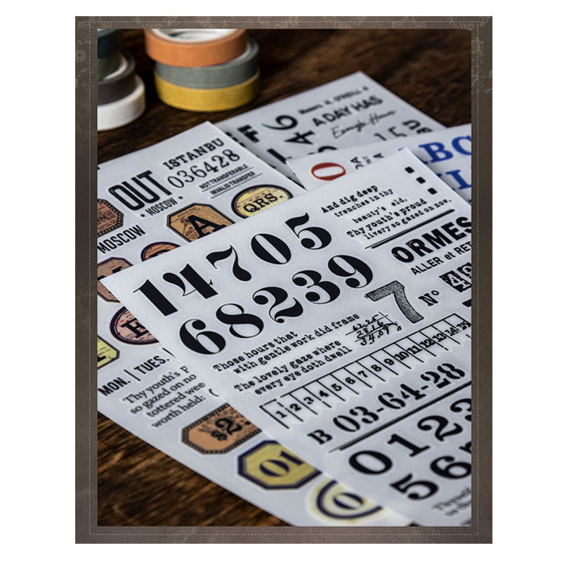 HGD-MMRZ001-Ketchup Girl Transfer Sticker Password Log Series Digital Letters Traceless Handbook Material Sticker 2 Sheets 6 Types