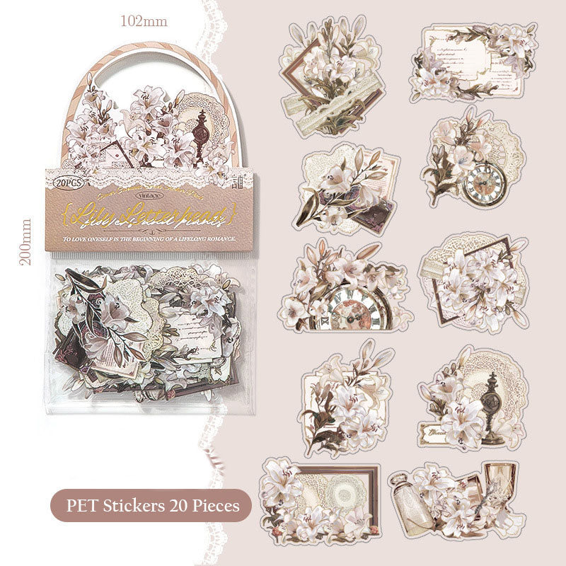 XM2407HHTZB-001B-Xinmo PET sticker pack Flower Date series retro gold/silver handbook material 10 pieces 4 types