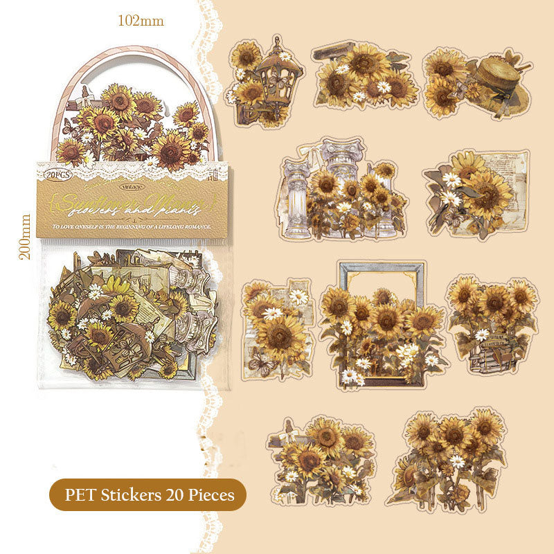 XM2407HHTZB-001C-Xinmo PET sticker pack Flower Date series retro gold/silver handbook material 10 pieces 4 types