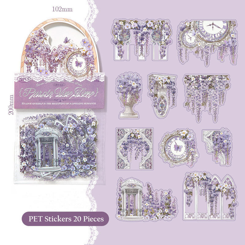 XM2407HHTZB-001D-Xinmo PET sticker pack Flower Date series retro gold/silver handbook material 10 pieces 4 types