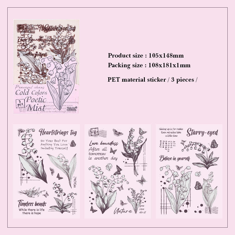 HYSX605 - Cross-border ZABCpet sticker flower poem heart series creative retro film cutting hand account material sticker 3 into