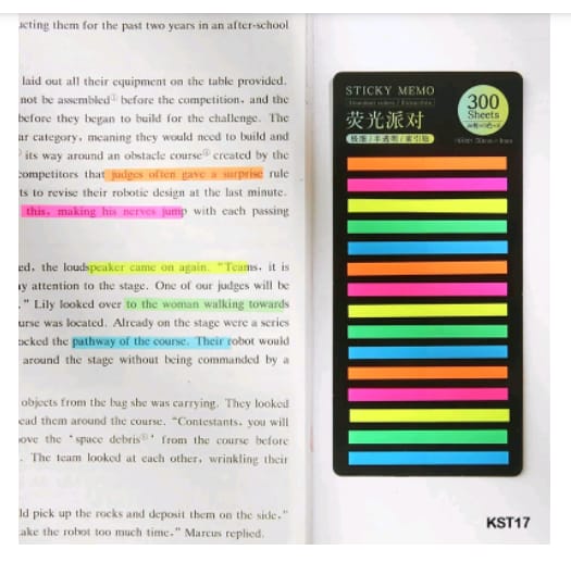 KST17 - Sticky Notes Strip Plastic 15 Colors Total 300 Strips