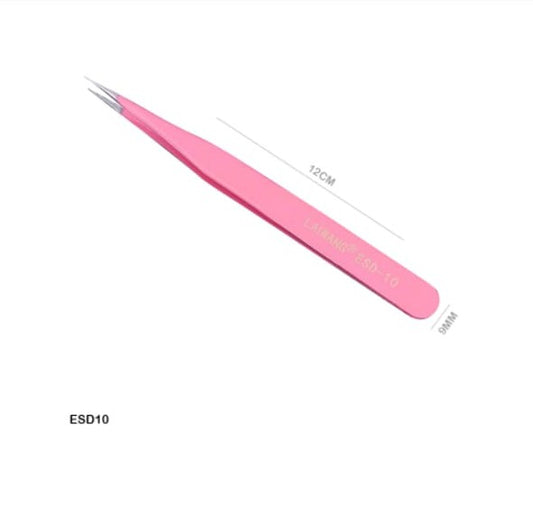 ESD10 Tweezers Pink Stainless Steel Straight
