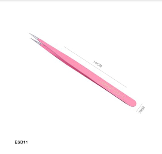 ESD11 Tweezers Pink Stainless Steel Straight