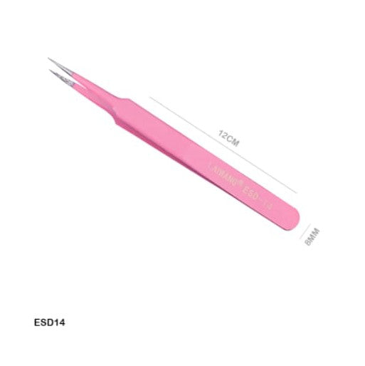 ESD14 Tweezers Pink Stainless Steel Straight