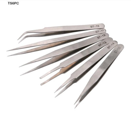 TS6PC Tweezers Stainless Steel Set