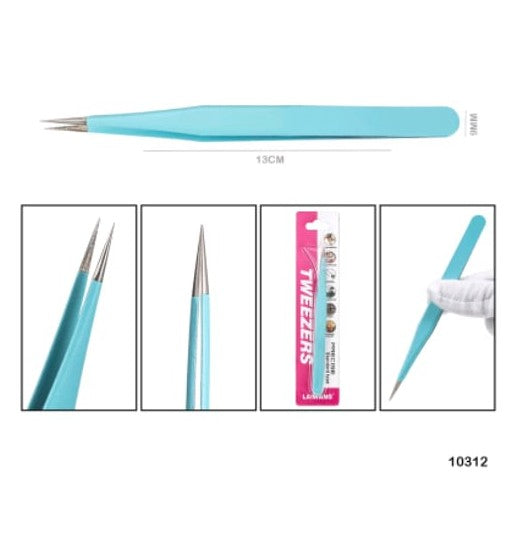 10312 Tweezers Blue Stainless Steel Straight