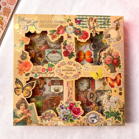 DS6811 - Vintage Botanical Transparent PET Sticker Box  | 100 Stickers Sheets Yellow Box