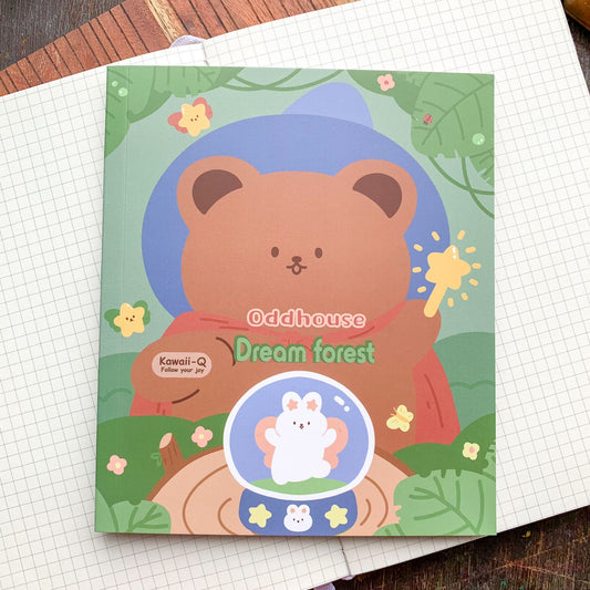 KQ-0067-DF - Kawaii Decorative Sticker Book | Paper & PET Stickers | 15 Paper & 15 PET Stickers Sheets | 30 Sheets | 15x13 CM | Dream Forest