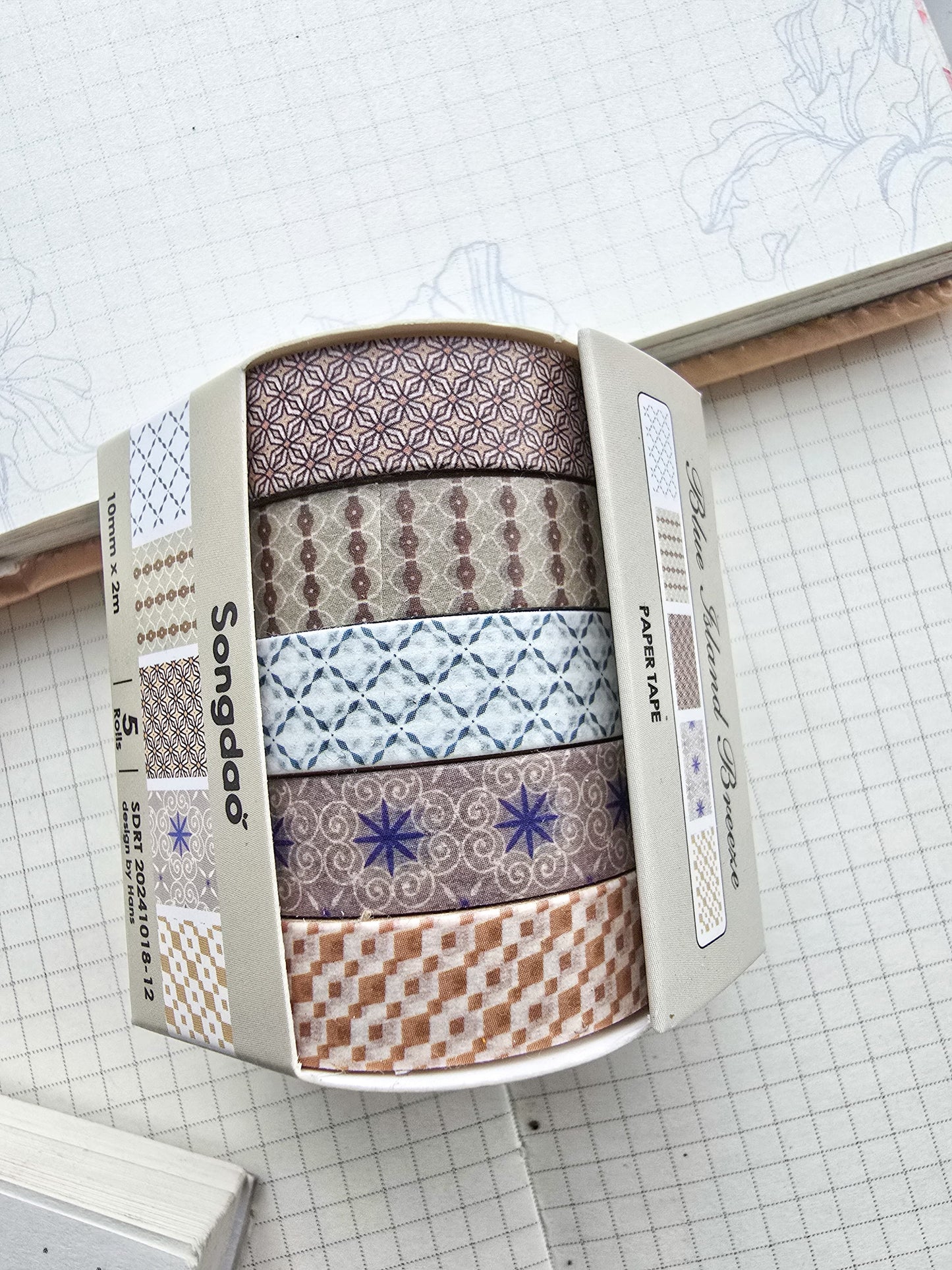 Washi Tape Set of 5 Washi tapes 10mm | Japanese Washi Paper | 2 Meter each(1018-12)