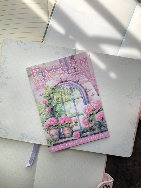 LLWS-401 Glazed Tiles Series Sticker Book|Fallen Flower Courtyard| Vintage Open Windows Sticker Book| Transparent Pet Sticker 20 Pcs Pink