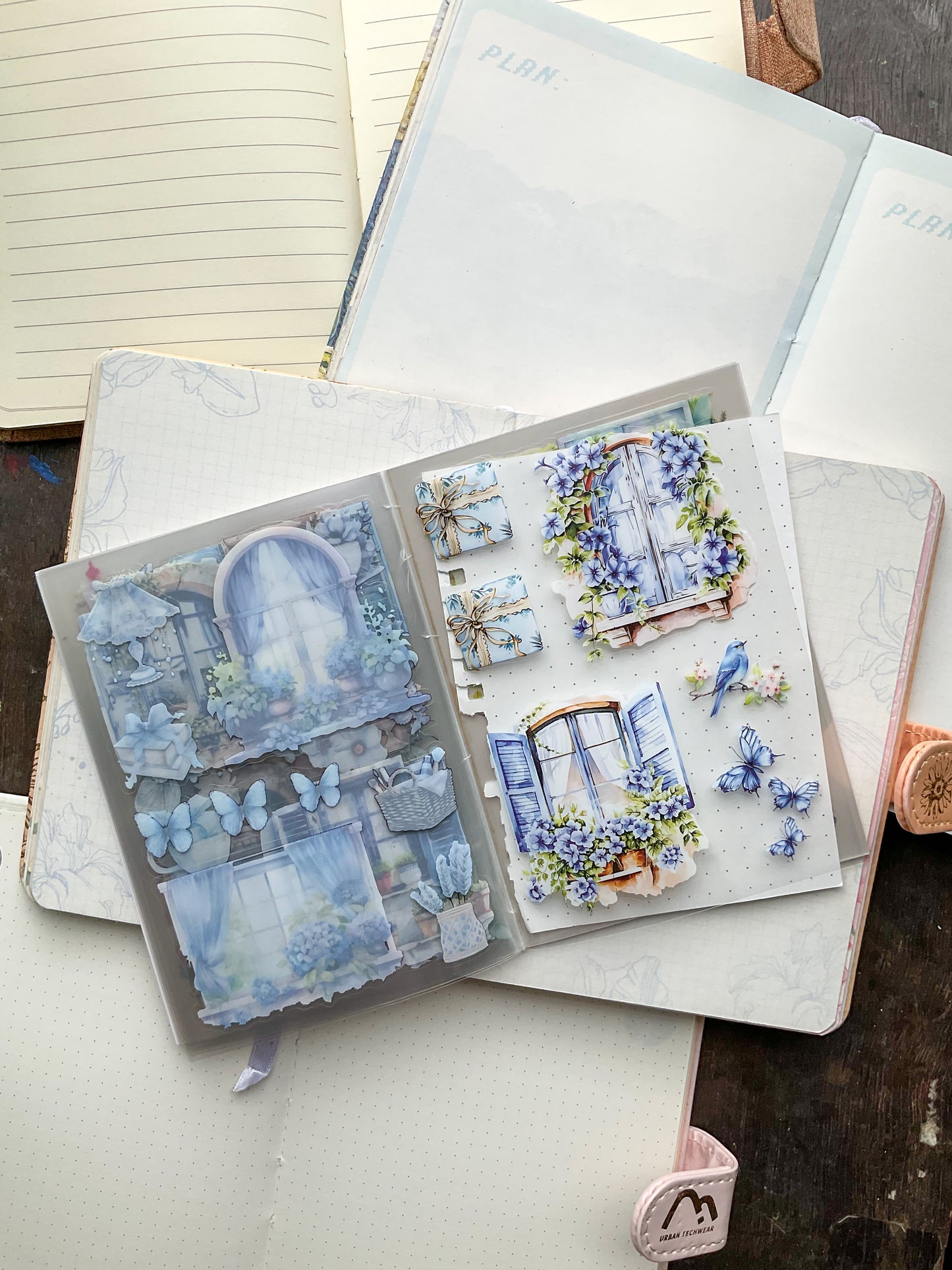 LLWS-401 Glazed Tiles Series Sticker Book|Fallen Flower Courtyard| Vintage Open Windows Sticker Book| Transparent Pet Sticker 20 Pcs Pink