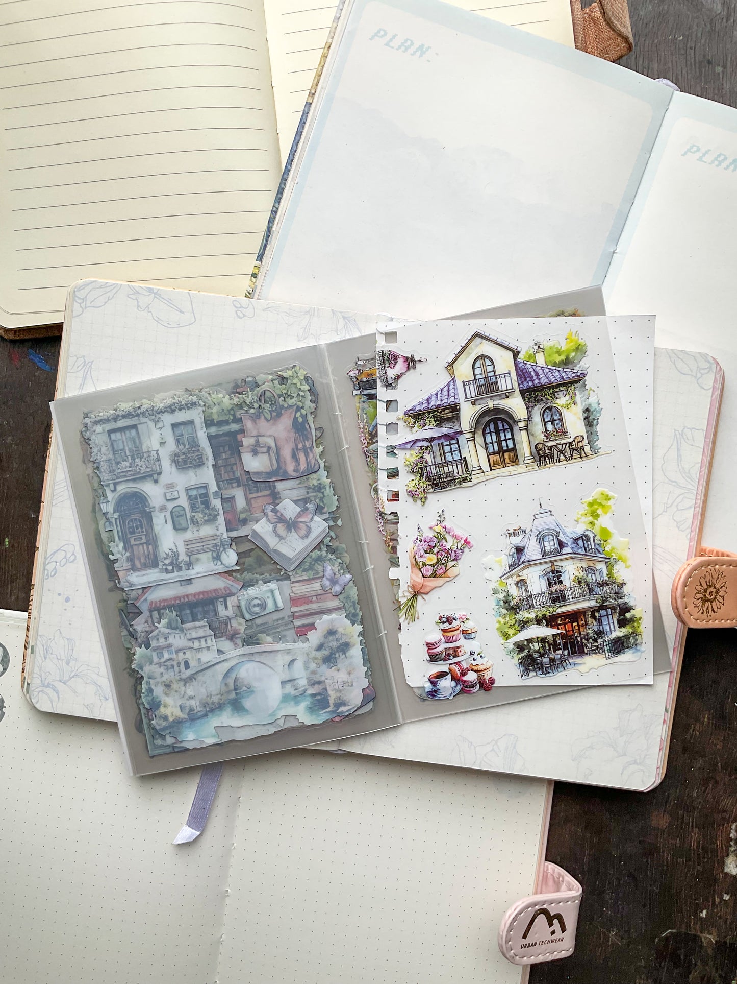 LLWS-404 Glazed Tiles Series Sticker Book|Mountain House Water Language| House Water Series Sticker Book| Transparent Pet Sticker 20 Pcs Purple