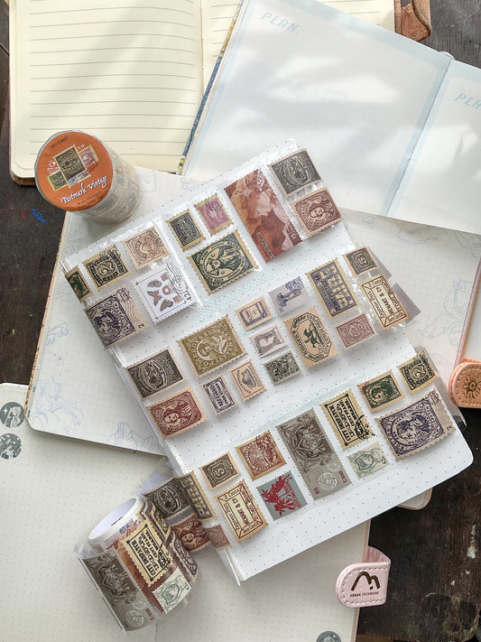 MMK03F100-Postmark Vintage Sticker Roll|Retro Stamp Sticker Roll|2MM|Paper Sticker