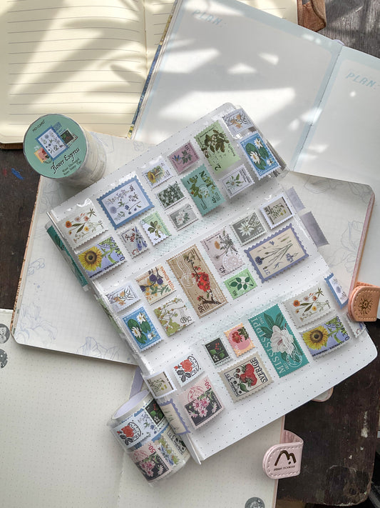 MMK03F097-Flower Express| Vintage Sticker Roll| Retro Stamp Sticker Roll|2MM|Paper Sticker