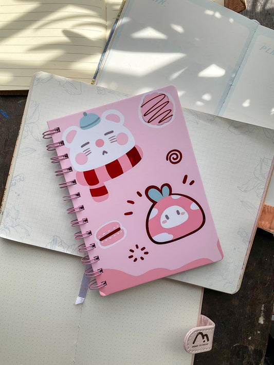 B501-Pink| Kawaii Dairy | Spiral binding |Square Grid Special Notebooks 80 Pages 17.5x12.5 cm |Spriral Cute Kawaii Character Diary