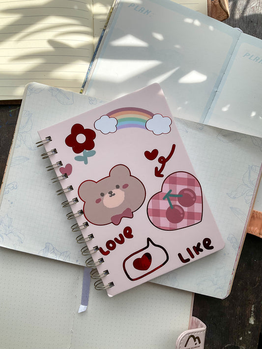 B501-Love Like| Kawaii Dairy | Spiral binding |Square Grid Special Notebooks 80 Pages 17.5x12.5 cm |Spriral Cute Kawaii Character Diary