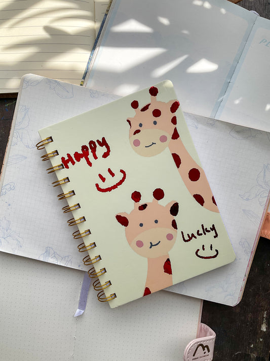 B501-Giraffe(Happy Lucky)| Kawaii Dairy | Spiral binding |Square Grid Special Notebooks 80 Pages 17.5x12.5 cm |Spriral Cute Kawaii Character Diary