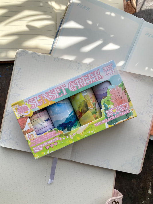 LYLY-202 Sunset Greek Precut PET Sticker Roll Box| 4 Sticker Rolls 80mm*2m|Scenery Nature Theme
