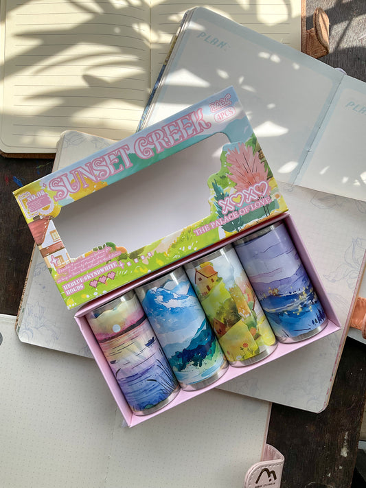 LYLY-202 Sunset Greek Precut PET Sticker Roll Box| 4 Sticker Rolls 80mm*2m|Scenery Nature Theme