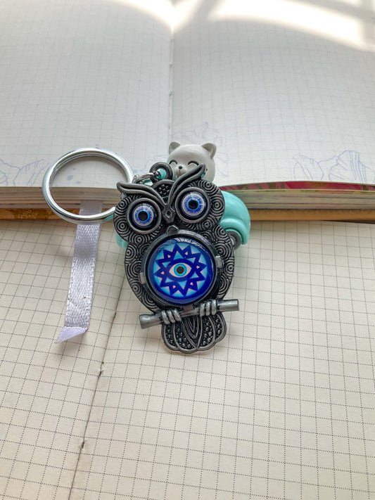 Evil Eye Owl For Good Luck Metallic Keychain |ST