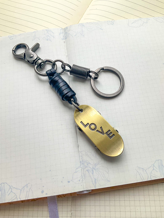 Skateboard Shaped Keychain| Leather Keychain with Spring Keyring| BAK