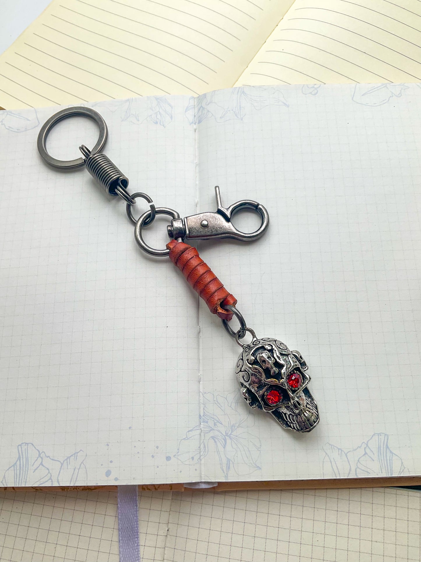 Elegant Skeleton Shaped Keychain| Leather Keychain with Spring Keyring| Crystal Water Diamond Keychain BAK