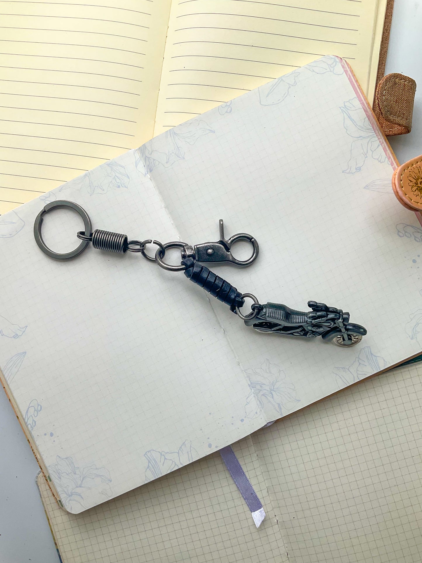 Motorcycle Shaped Keychain| Leather Keychain with Spring Keyring| BAK
