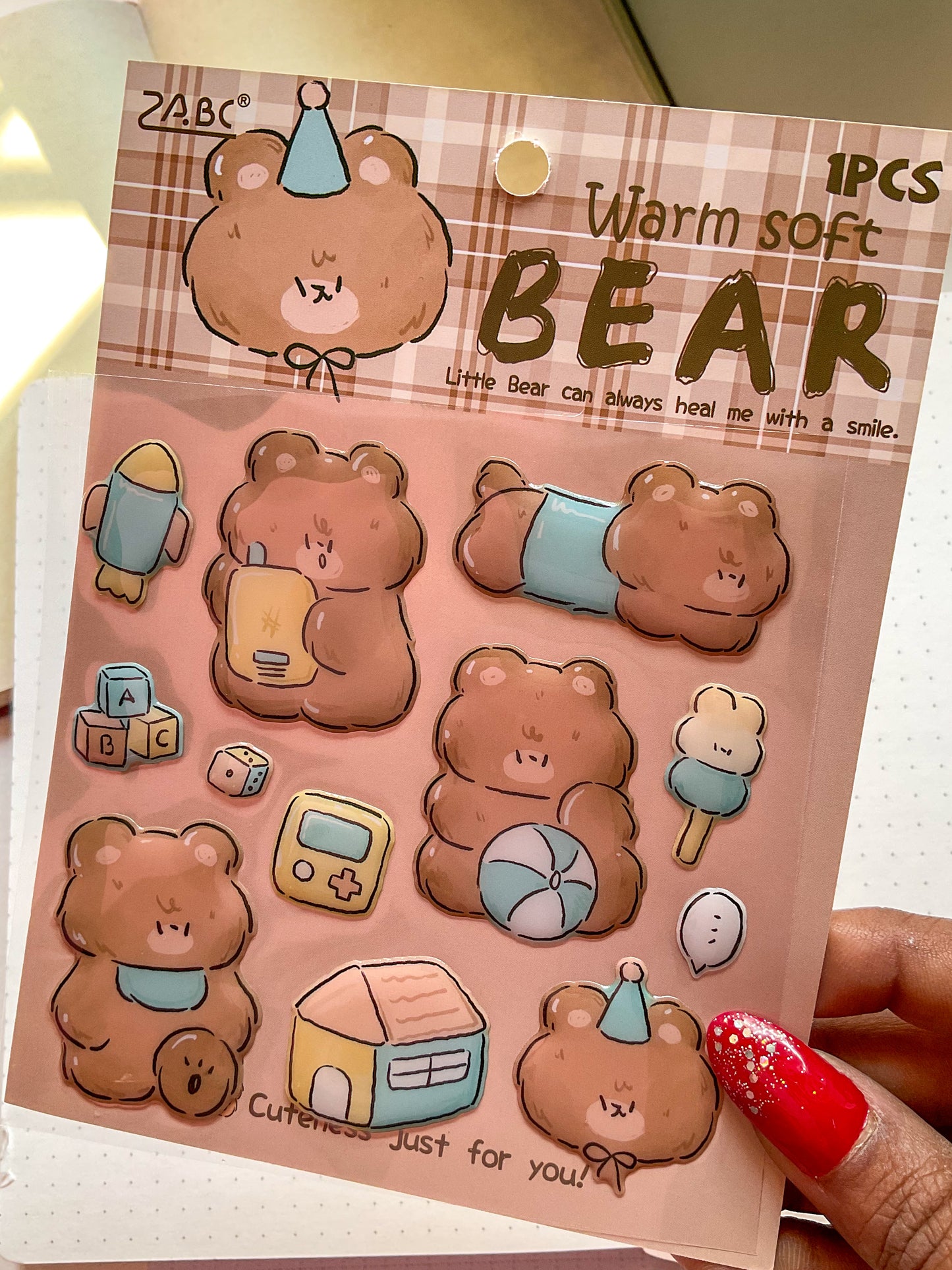QXSS-12-03-Warm Soft BEAR| Animal Fluffy Sticker Pets 1 Sheet