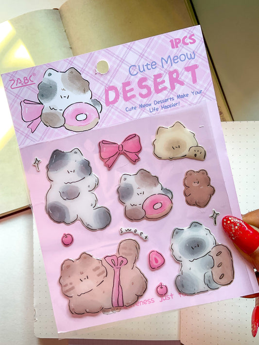 QXSS-12-04- Cute Meow DESERT | Animal Fluffy Sticker Pets 1 Sheet