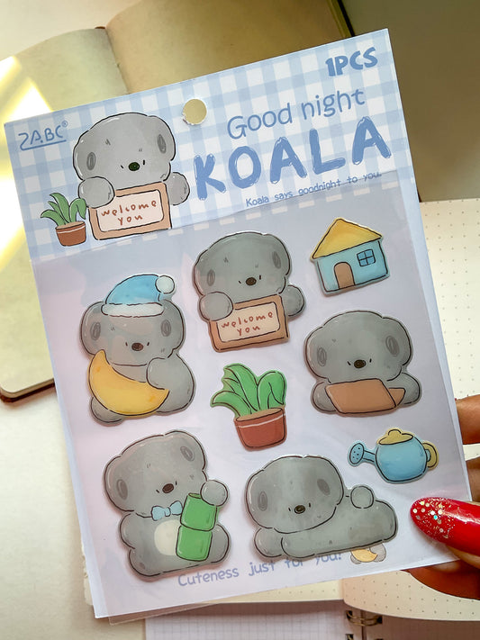 QXSS-12-09- Good Night KOALA| Animal Fluffy Sticker Pets 1 Sheet