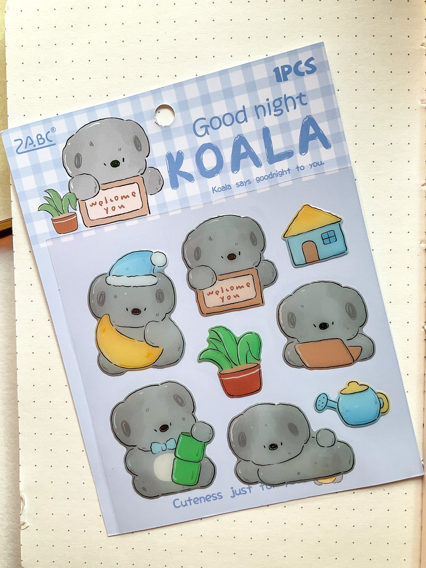 QXSS-12-09- Good Night KOALA| Animal Fluffy Sticker Pets 1 Sheet