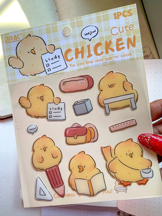 QXSS-12-07- Cute CHICKEN| Animal Fluffy Sticker Pets 1 Sheet
