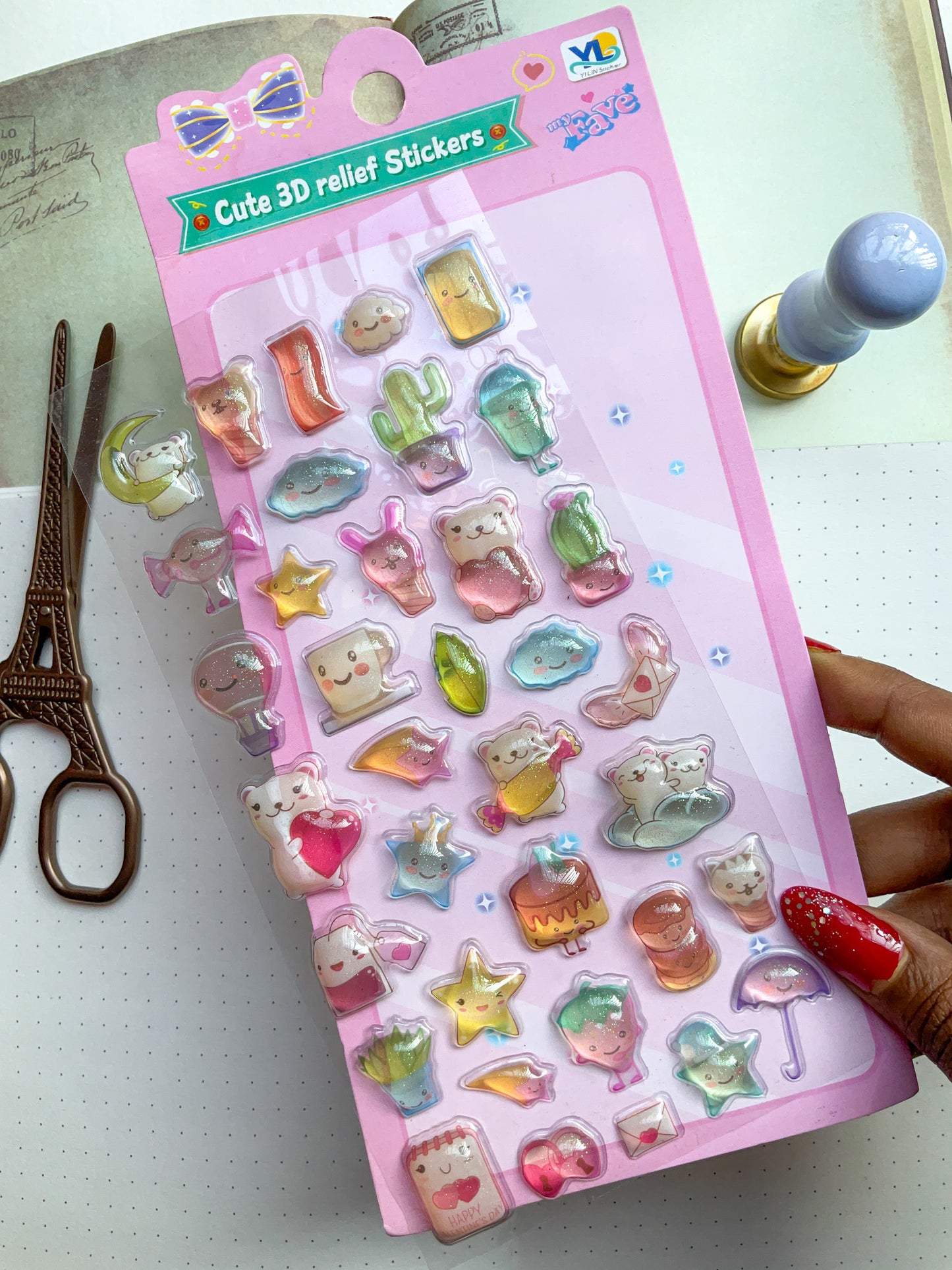 LDN #2-Cute 3D Embossed Kawaii Sticker Sheet| Puffy Sticker| Cute Cartoon Relief Sticker