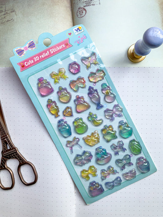 LDN #1-Cute 3D Embossed Kawaii Sticker Sheet| Puffy Sticker| Cute Relief Sticker