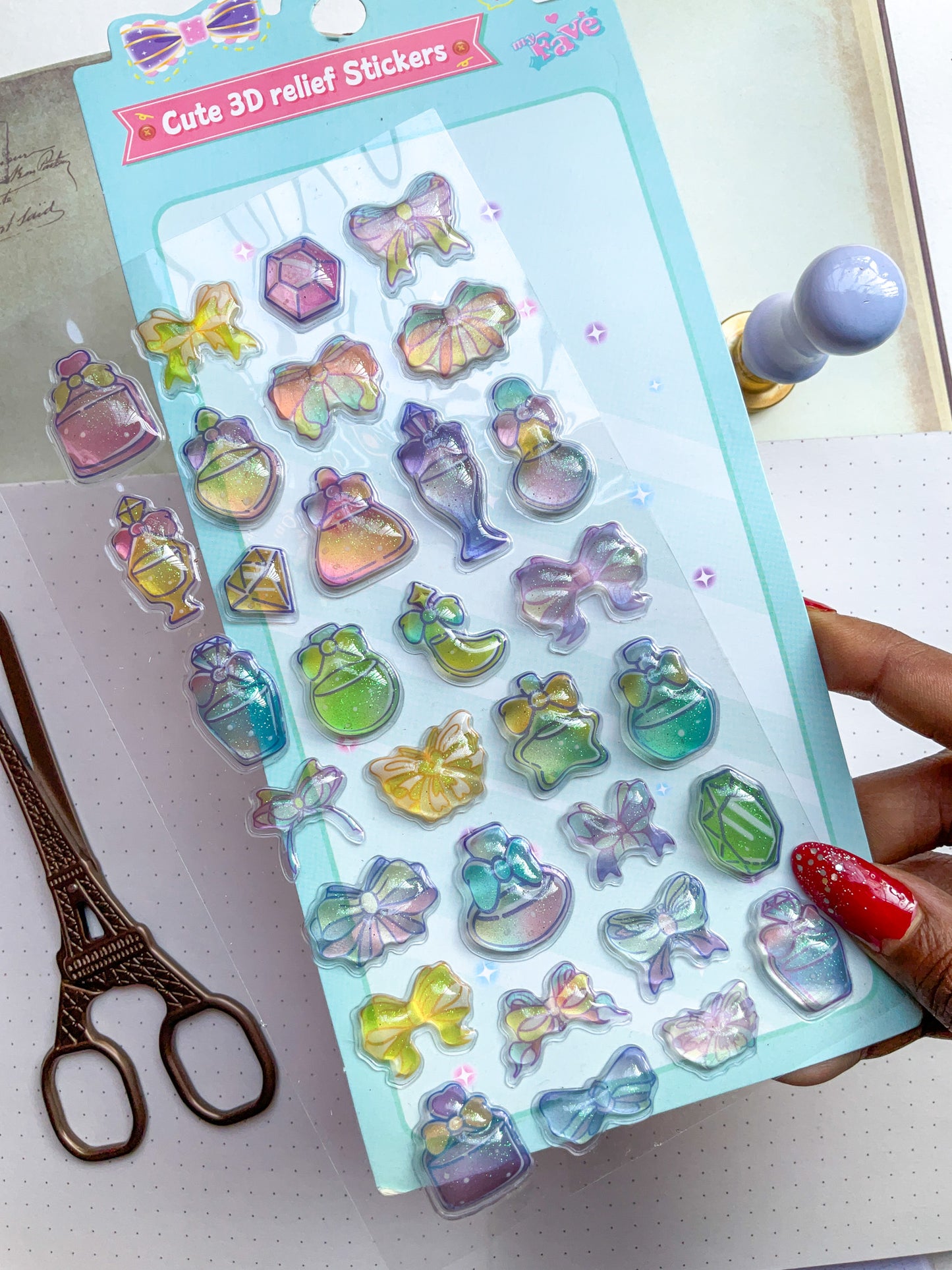 LDN #1-Cute 3D Embossed Kawaii Sticker Sheet| Puffy Sticker| Cute Relief Sticker