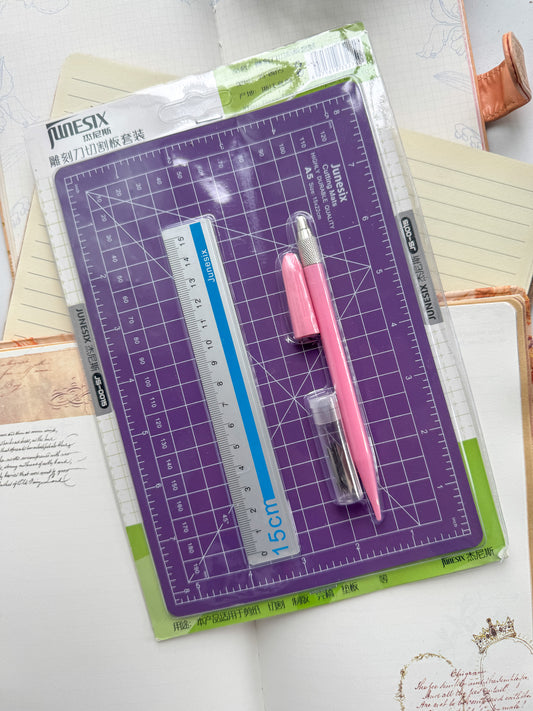 Js0015- Cutting mat With Pen Knife And Metal Scale Purple | Set With Extra Blades | Pen colour may vary