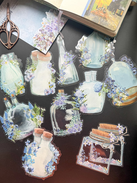 HGD-PZSJ005-Big Bottles with Foral Transparent PET Sticker | 10 Designs | 20 Stickers
