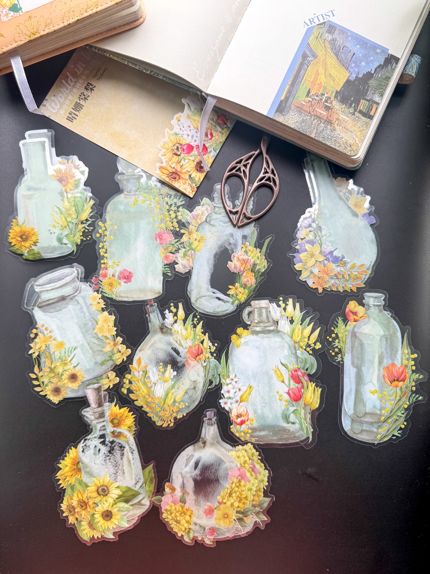 HGD-PZSJ003-Big Bottles with Foral Transparent PET Sticker | 10 Designs | 20 Stickers