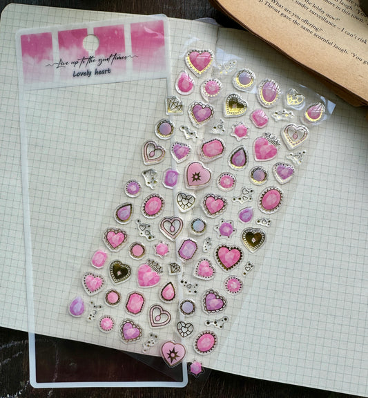 YTAS103 Lovely Heart 3d Foiled Sticker  | 1 sheet