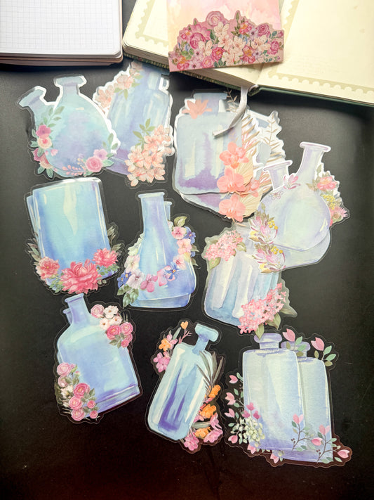 HGD-PZSJ001-Big Bottles with Foral Transparent PET Sticker | 10 Designs | 20 Stickers