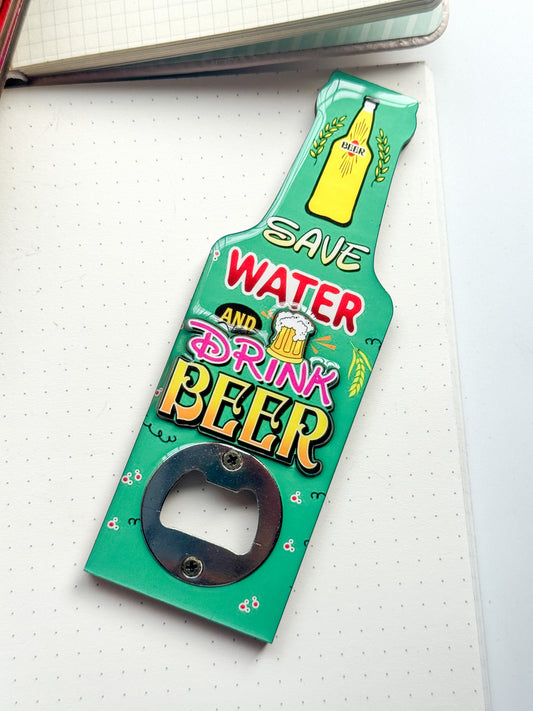 Beer Bottle Themed Fridge Magnet  With Bottle cap opener #1| Glossy Look With Durable Wooden Body