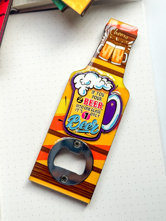 Beer Bottle Themed Fridge Magnet  With Bottle cap opener #3 | Glossy Look With Durable Wooden Body
