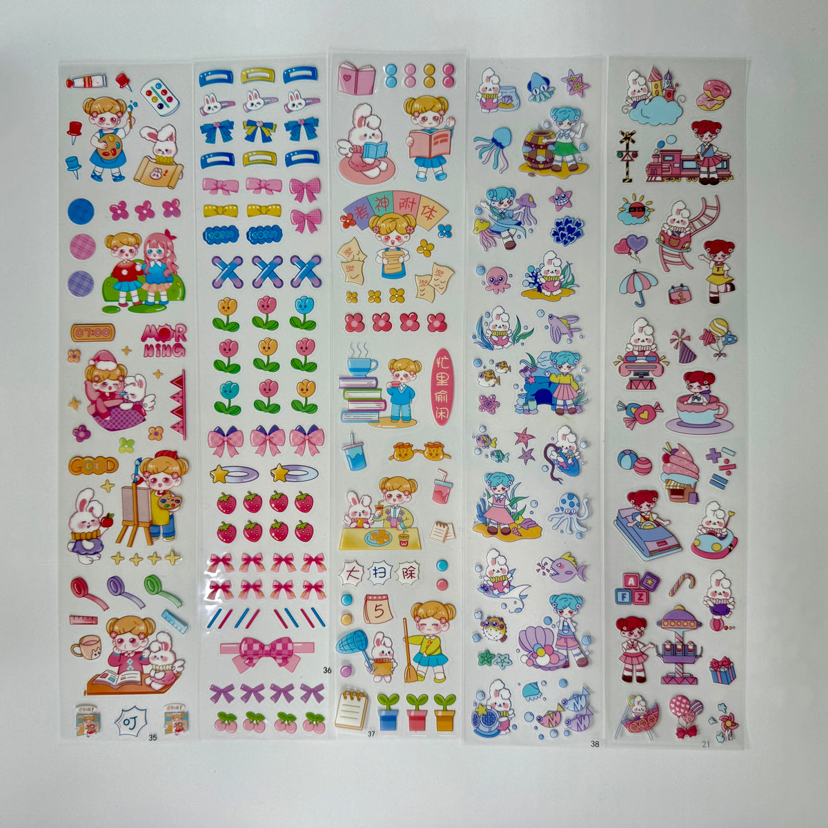 Sticker Design Long #11 Kawaii Long Sticker Set | Cute Stickers | 40*8cm | 20 Sheets ...