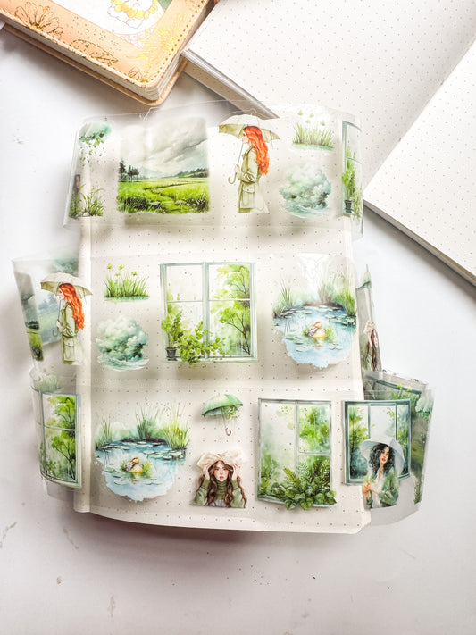 MHD-XYTT001 | Transparent Sticker Roll Green| Rainy Day