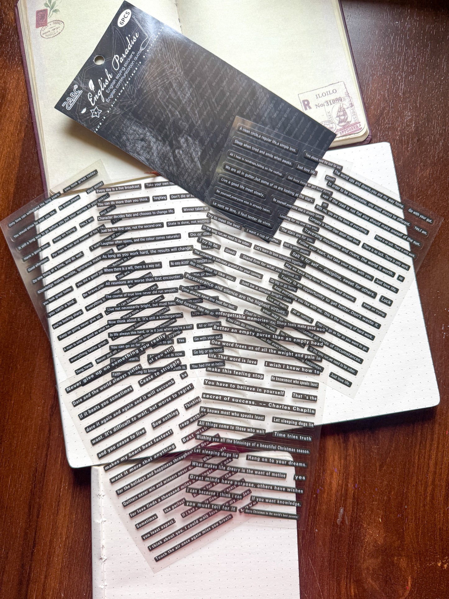 ZXZL-401 English Paradise| English Saying Small Letter Stickers| English Communication Quotes Pet Sticker Sheets| 6 Sheets 100*160mm