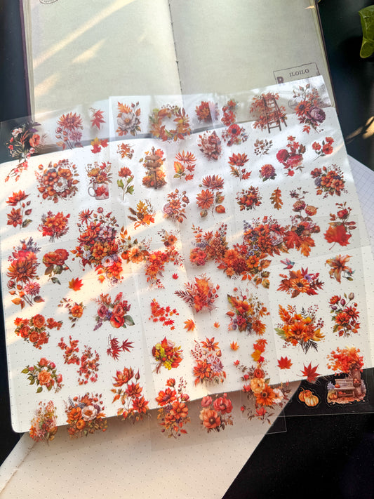 MYHZ-604 FLOWER MUSIC| Dream Shadow Bloom Series Pet Sticker Sheets|6 Sheets 100*150mm|Orange Themed